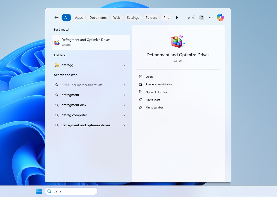 search Defragment and Optimize Drives